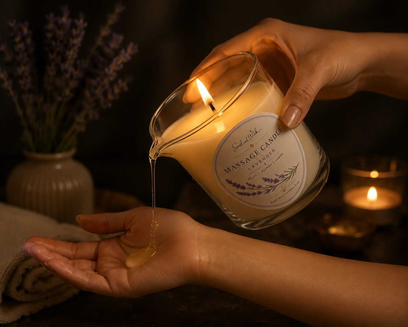 Lavender Massage Candle | Calming Soy Wax Spa Candle | Soul & Wick