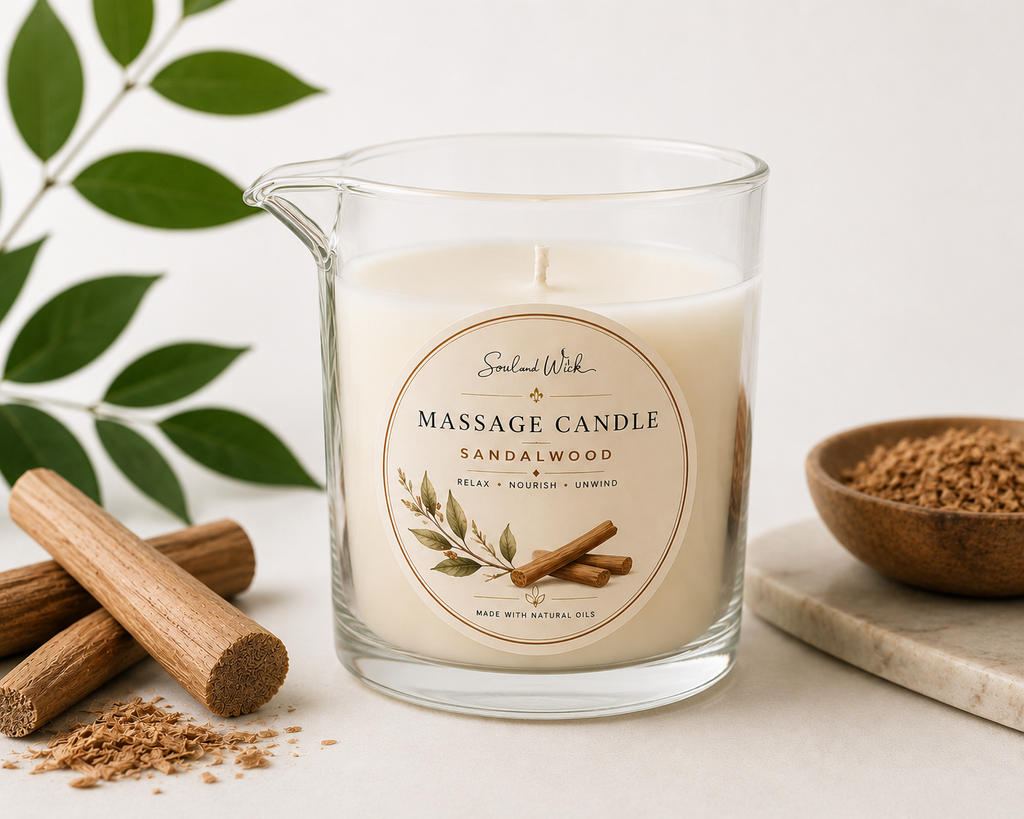 Sandalwood Massage Candle | Luxury Soy Wax Massage Candle | Soul & Wick