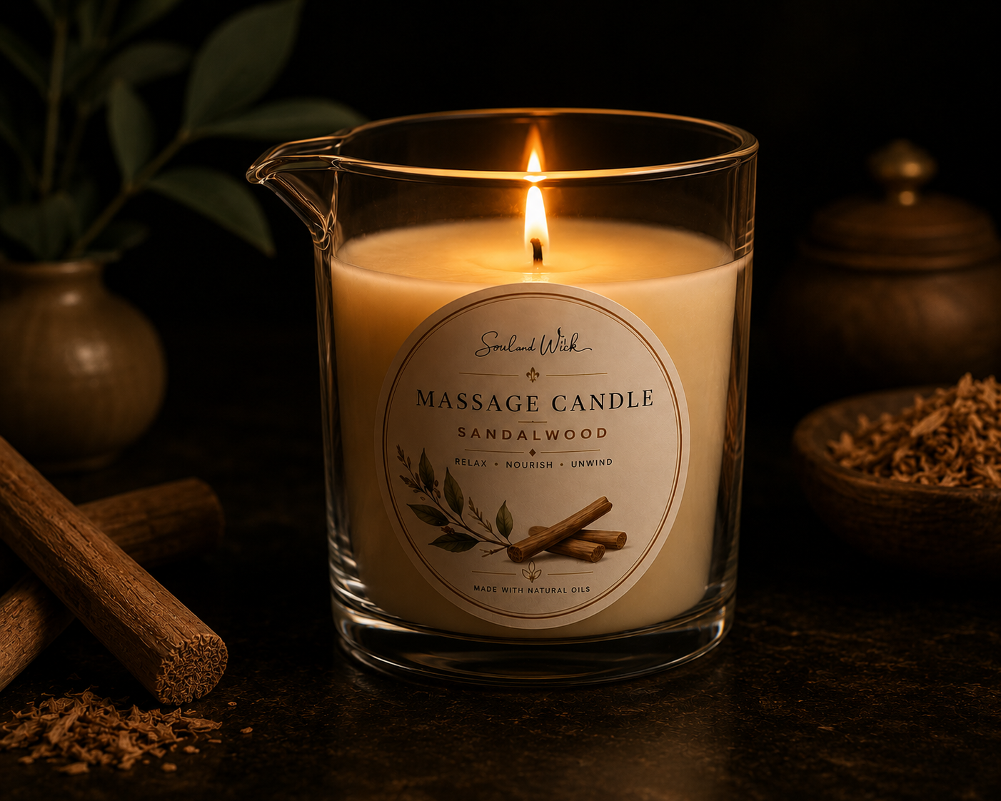 Sandalwood Massage Candle | Luxury Soy Wax Massage Candle | Soul & Wick